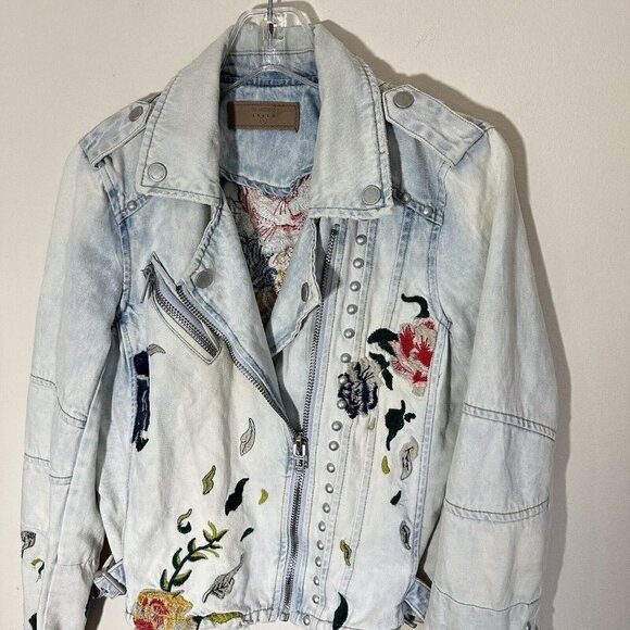 Blank NYC Women's Size Small Embroidered Studded Denim Moto Jacket Acid Wash - Picture 3 of 11